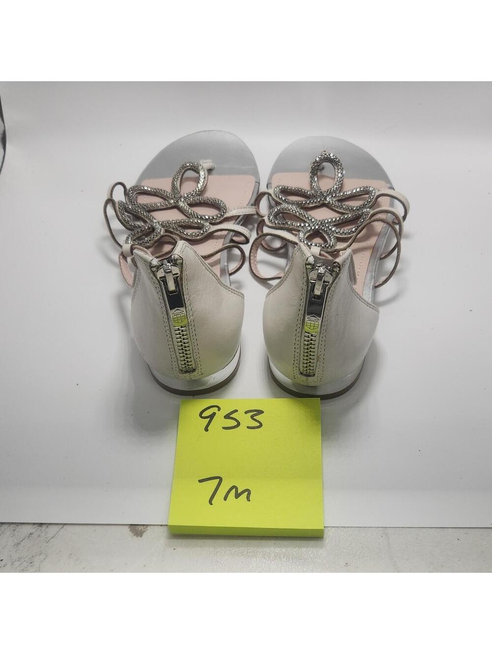 Vince Camuto Women's Silver Strappy Flat Sandals Leather Beaded Zipper 7 M - Picture 4 of 5